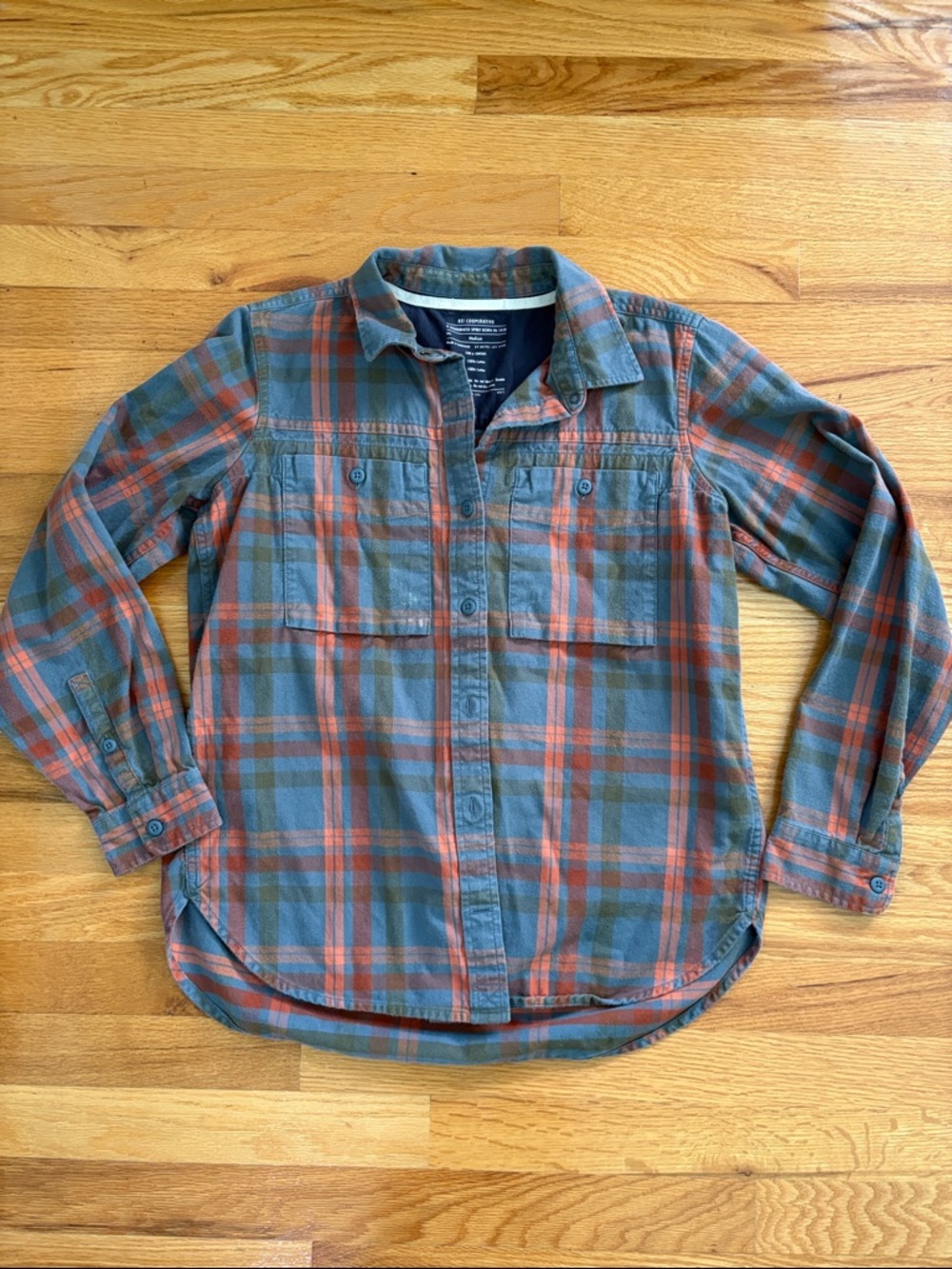 Plaid Button-Up Shirt in Olive and Rust